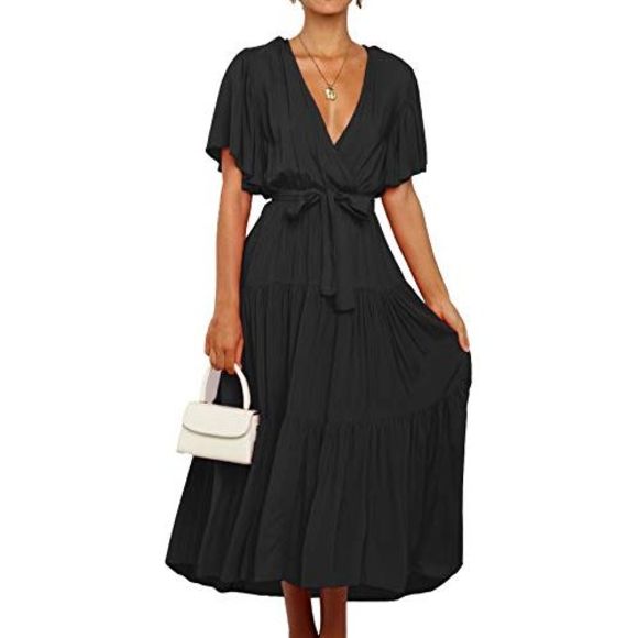 SHIBEVER Dresses & Skirts - SHIBEVER Womens Summer Dresses, Maxi Dress V Neck Chiffon Ruffle Dress, A-Line